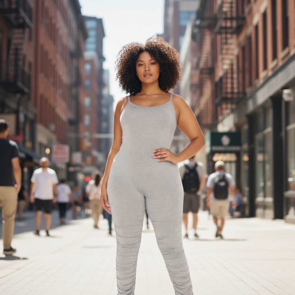 Jumpsuit Zipper Leg Detail Spaghetti Strap Scoop Neck Ruched Legging
New
